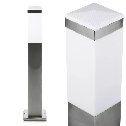 LLF-65CM | Stående havelampe, firkantet stolpe til en E27 pære | Strømforsyning 230V, rustfrit stål | Inox, 65 cm
