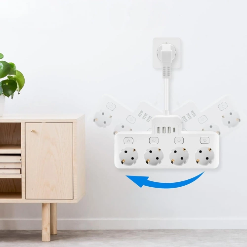 Extensão elétrica com 4 tomadas Schuko 45° com USB-A, USB-C PD 20 W e Lightning | BGS-A+C+L-W