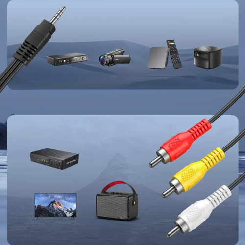 Cablu audio-video mini jack 3,5 mm TRRS | 3× RCA 1,5 m – Cablu AV pentru TV, proiector, home cinema | AV-C1.5M-B