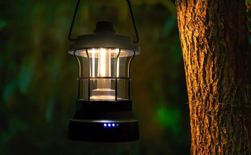 MY-880 | Lampada da campeggio a LED in stile retrò con funzione powerbank | Regolazione uniforme della luminosità e del colore | 3000 mAh, 20-260 lm, 5-120 ore, IPX6 | verde