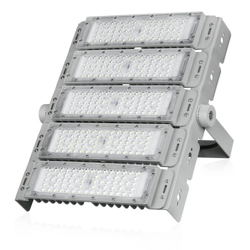 LED-Flutlichtstrahler | 250 W | für Sporthallen, Industriehallen, Wohnbereiche | Aluminiumgehäuse | mit verstellbarem Halter | TMN-250W-SILVER