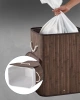 ZYL-100L-DABR | Cesto de roupa suja marrom | Recipiente de brinquedo de bambu | Cesto de roupa em madeira | Cesto de roupa suja com dois compartimentos para banheiro