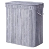 RYL-100L-GRIGIO | Cesto per la biancheria grigio | Contenitore per giocattoli in bambù | Cesto porta abiti in legno | Portabiancheria a due scomparti per il bagno