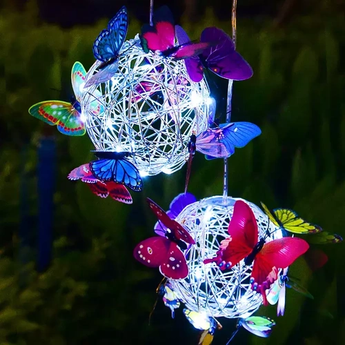 FLD-06-C | Garden solar lamp LED Butterflies Sphere hanging | 52cm, 600mAh