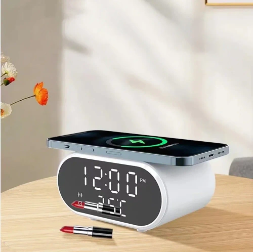 Inteligentný budík s bezdrôtovou nabíjačkou Qi 15 W | budík s tromi alarmami | hodiny s displejom teploty | SZ06-15W-W