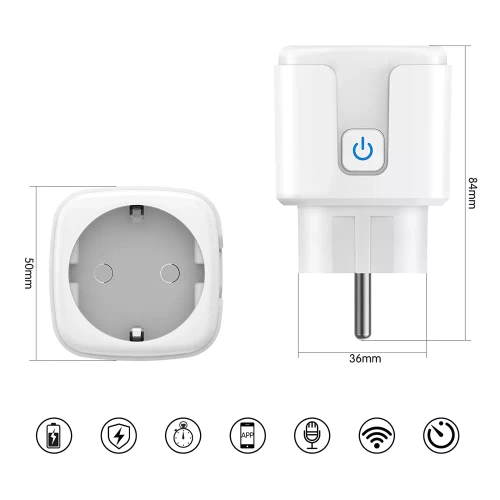 SM-P16 | Wi-Fi išmanusis lizdas | Veikia su Google Assistant ir Amazon Alexa | Palaikoma Smart Life arba Tuya Smart | tipas Schuko | Vatmetras, laikmatis
