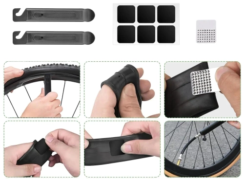 Kit di riparazione multifunzionale | Attrezzi per la manutenzione della bici in una comoda borsa | Set di chiavi e toppe per la riparazione della bici | ZUHE-AIO