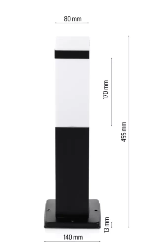 LLF-45CM | Standing garden lamp, square post for E27 bulb | Power supply 230V, stainless steel | Matt black, 45cm