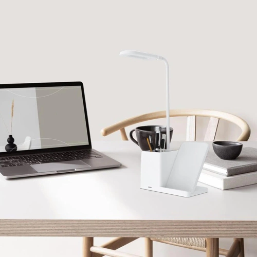 Luminária de mesa LED inteligente com carregamento sem fio Qi | Luminária de mesa 3 em 1 com organizador e carregador | Luminária de estudo moderna com organizador | MD-K5-15W