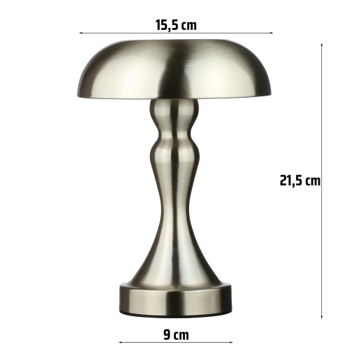 HJA24-A-SILVER | Houbová LED stolní lampa | Bezdrátová lampa pro hotel, restauraci | Noční dotyková lampa