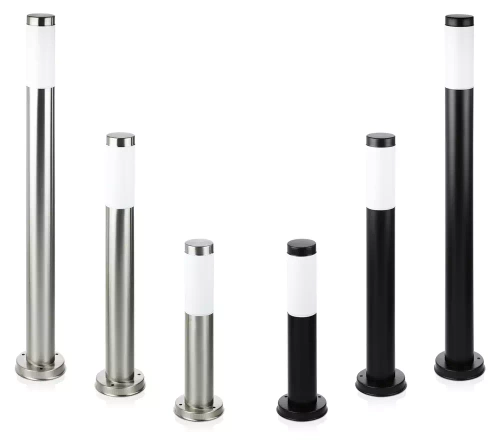 LLR-45CM | Stående havelampe, rund stolpe til E27 pære | Strømforsyning 230V, rustfrit stål | Inox, 45 cm