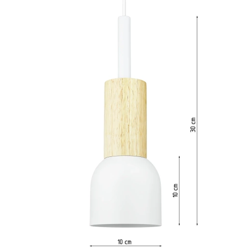 Luminária pendente minimalista em estilo escandinavo com soquete de teto E27 para sala de estar, quarto | branca com detalhe em madeira | YG-XD002C-W