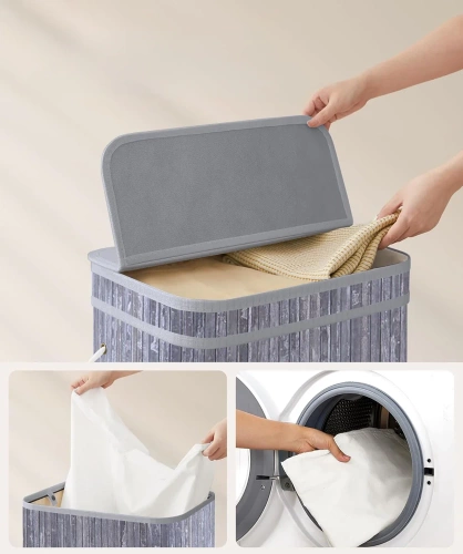 UYL-80L-GRIS | Cesto de ropa gris | Contenedor de juguetes de bambú | Cesta de ropa de madera | Cesto de ropa sucia de un compartimento para el baño