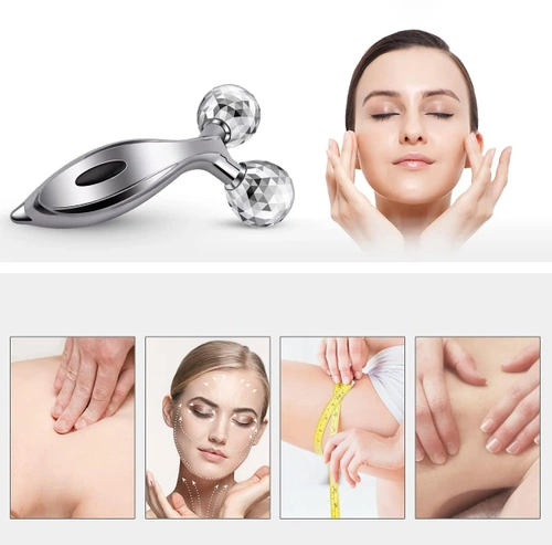 AL-306B-PLATA | Masajeador facial | Rodillo giratorio para rostro y cuerpo.