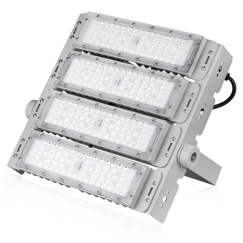 LED-Flutlichtstrahler | 200 W | geeignet für Sporthallen, Fabriken, Wohnbereiche | Aluminiumgehäuse | mit verstellbarer Halterung | TMN-200W-SILVER