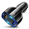 CA-005 | Snelle autolader 2x USB 1x Type-C | Snel opladen Quick Charge 3.0 | Omgevings-LED