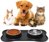 SBL-292-NOIR | Bol double pour animaux de compagnie | Bol avec coussinet antidérapant en silicone | Ensemble de deux bols en métal