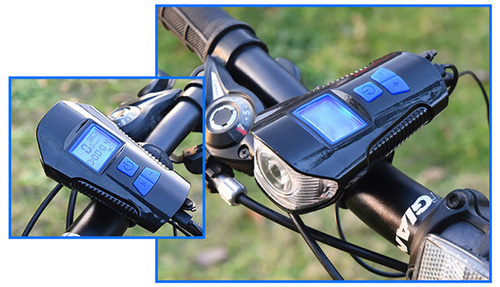 BL063 | Front bicycle lamp | Built-in horn 120dB | Cycling computer function | 4 light modes, 300lm, 8h of work, 1500mAh