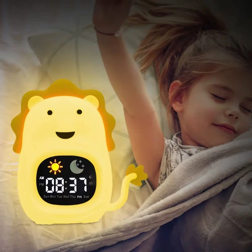 LED-Kinderwecker mit Nachtlicht und Weißrauschfunktion | farbiges Licht, Alarm, Sonnenaufgangssimulation, integrierter Akku | JL-822