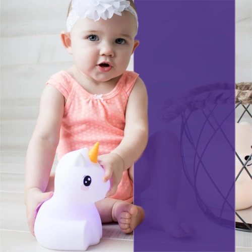 Luz Noturna LED de Silicone Unicórnio | Luminária Infantil Portátil 9 Cores de Luz | Lâmpada Recarregável USB | JL-219