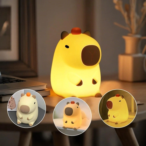 Veilleuse LED en silicone Capybara | Lampe portable pour enfant, 8 modes d'éclairage avec minuterie | Veilleuse émettant une lumière chaude 3000 K | DS-CPBR-01
