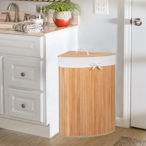 AYL-60L-LIBR | Cesto de roupa natural | Recipiente de brinquedo de bambu | Cesto para roupa em madeira | Cesto para roupa suja com compartimento único para casa de banho | Cesta de canto