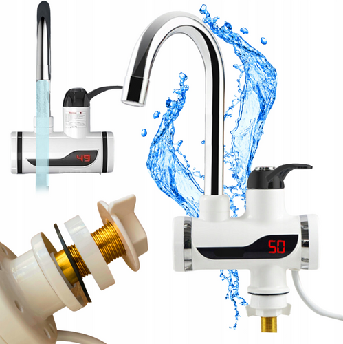 Elektrischer Wasserhahn | Durchlauferhitzer, schwenkbarer Auslauf | weiß | RY-008