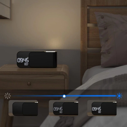 WD-500-BK | Radio FM con despertador y cargador inalámbrico | Reloj despertador multifuncional con Bluetooth