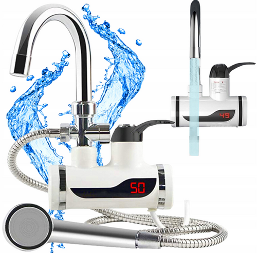 RX-018-BLANC | Robinet électrique avec fonction douche | Chauffage réglable | chauffe-eau instantané avec télécommande | Blanc