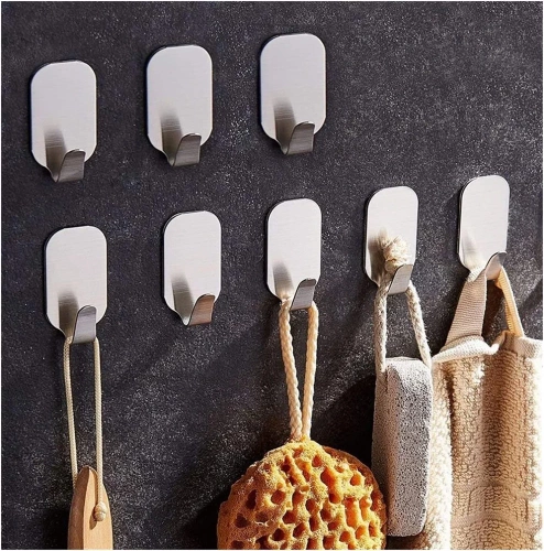 BXV-10PCS-SILVER | Furniture hook | Steel bathroom handle | Self-adhesive hook for cloths, towels, kitchen accessories