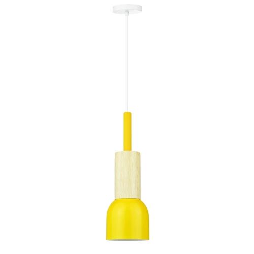 Suspension scandinave minimaliste avec élément en bois | douille plafond E27 pour salon, chambre | jaune | YG-XD002C-Y