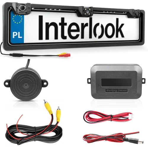 Cadre de plaque d&#39;immatriculation avec caméra de recul et capteurs de stationnement - 3 en 1 | Cadre de caméra de recul avec capteurs - grand angle, LED, étanche IP67