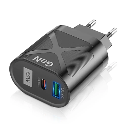 BK-389-GAN | 65W rýchla nástenná nabíjačka s portami USB a PD 3.0 (USB-C).