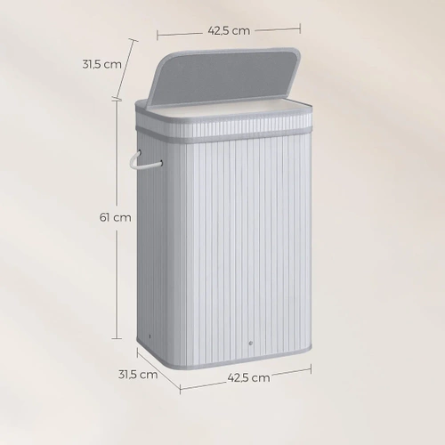 UYL-80L-BLANCO | Cesto de ropa blanca | Contenedor de juguetes de bambú | Cesta de ropa de madera | Cesto de ropa sucia de un compartimento para el baño