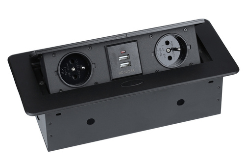 Doppel-Steckdose mit Schutzkontakt und 2x USB, versenkbar für Arbeitsplatte | JX-S267K