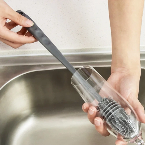 TLH-012-GRIS | Longue brosse de lavage de bouteilles en silicone | Lave-verre