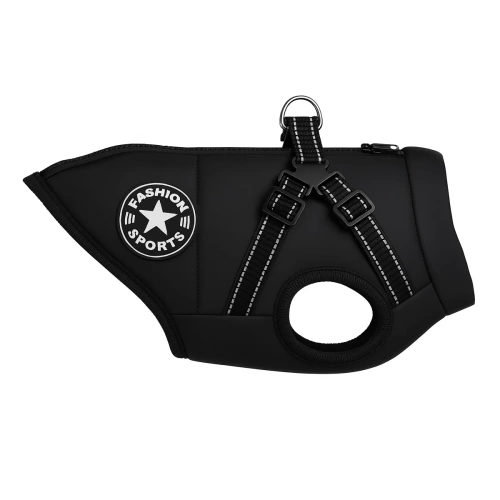 Manteau d'hiver pour chien avec harnais | taille S | noir | PET-016S-BK