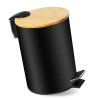 GY-TB3L | Bathroom waste bin | round, bamboo cover, pedal | 3 liters, black