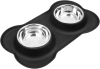 SBL-292-NEGRU | Bol dublu pentru animale de companie | Bol cu tampon anti-alunecare din silicon | Set două boluri metalice