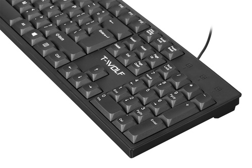 T15 | Fladt kablet tastatur med numerisk tastatur, lav profil af knapper, til kontoret, stille
