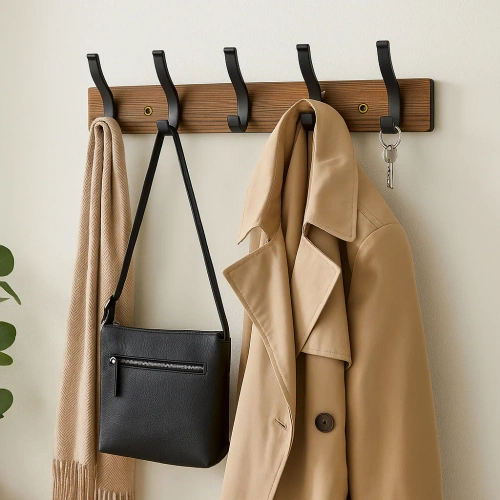 HG-50CM-MADERA | Perchas de madera para chaquetas y ropa | Perchero de pared para el recibidor | Percha con 10 ganchos