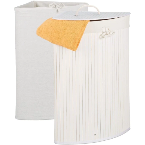 AYL-60L-WHITE | White laundry basket | Bamboo toy box | Wooden clothes basket | Single-chamber bathroom laundry basket | Corner basket