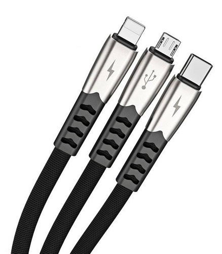 UC-009 | 3in1 1M | 3in1 versterkte USB-telefoonkabel - Micro USB, Type-C, Lightning (iPhone)