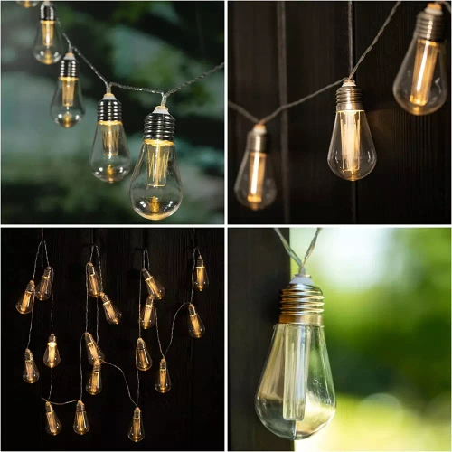 SDC-S20LED-6M | Guirlande solaire LED, lampe de jardin | 20 ampoules LED | 6 mètres