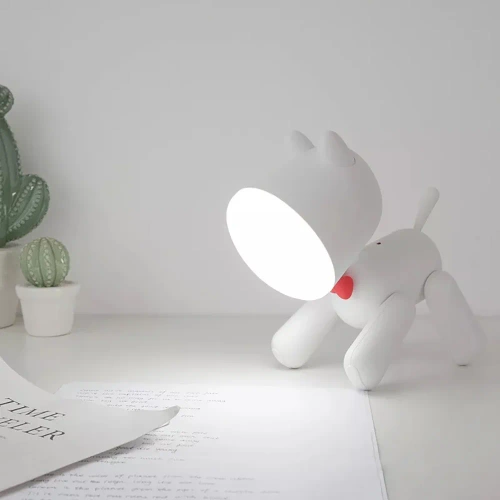 Lampe de bureau LED en forme de chiot avec variateur de luminosité et batterie rechargeable USB | Waggy Puppy | YG-TD104-W