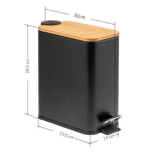 GY-TC5L | Coș de gunoi de baie | dreptunghiular, capac din bambus, pedala | 5 litri, negru