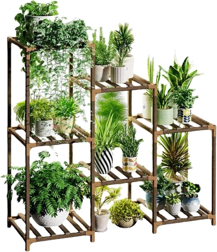 NZ251-BAMBOO | Træ blomsterstander til urtepotter | Plantestativ | Blomsterhylde