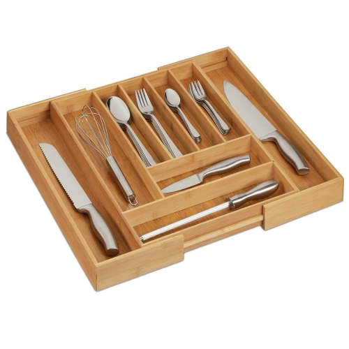 Cutlery Organizer | Bamboo, Adjustable XXL Drawer Insert with 9 Compartments | KBT-G944