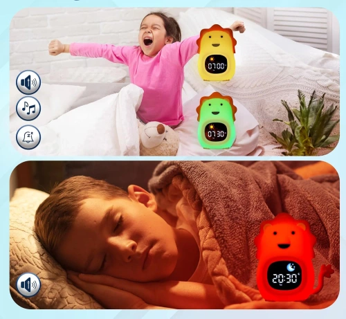 LED Children's Alarm Clock with Night Light and White Noise - Colored Light, Alarm, Sunrise Simulation | Night Light with Built-in Battery | JL-822