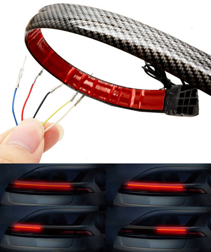 Tercera luz de freno debajo del spoiler, en la parte trasera del coche | LED | longitud 120 cm | imitación de carbono, cinta autoadhesiva